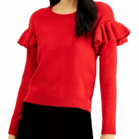 INC Womens Sweater Real Red Size X Small Solid Ruffled - Picture 1 of 7